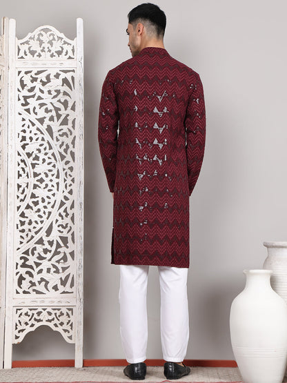 Sequin & Embroidered Kurta With Pyjamas