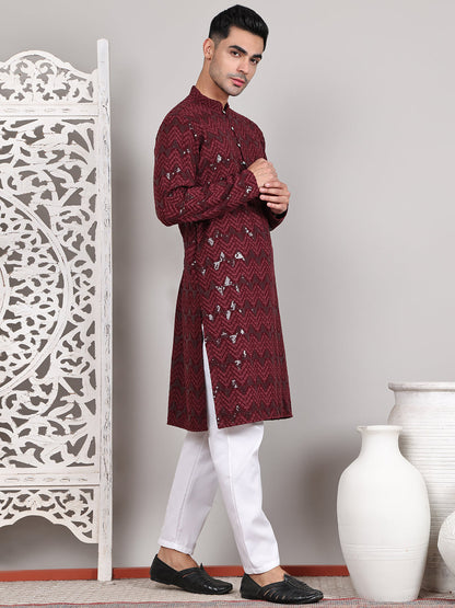 Sequin & Embroidered Kurta With Pyjamas