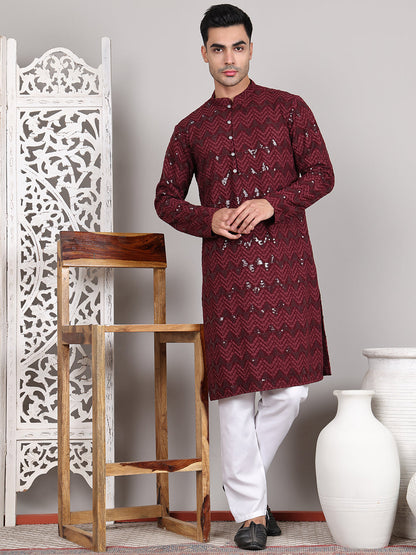 Sequin & Embroidered Kurta With Pyjamas