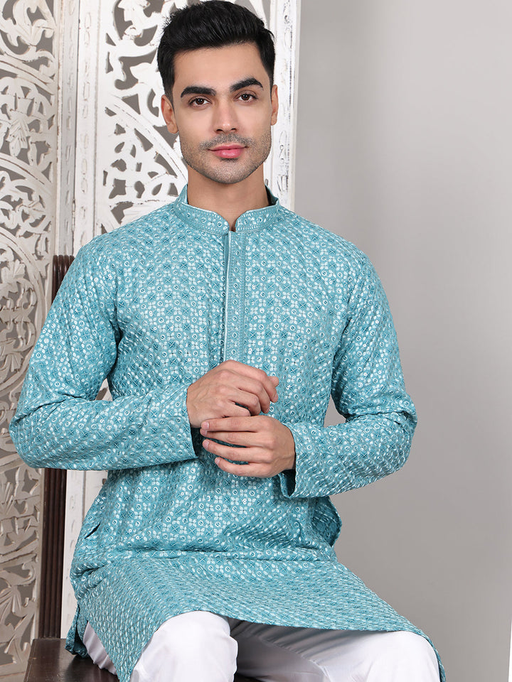 Viscose Sequins And Embroidered Kurta Set For Men