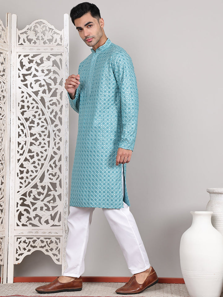 Viscose Sequins And Embroidered Kurta Set For Men