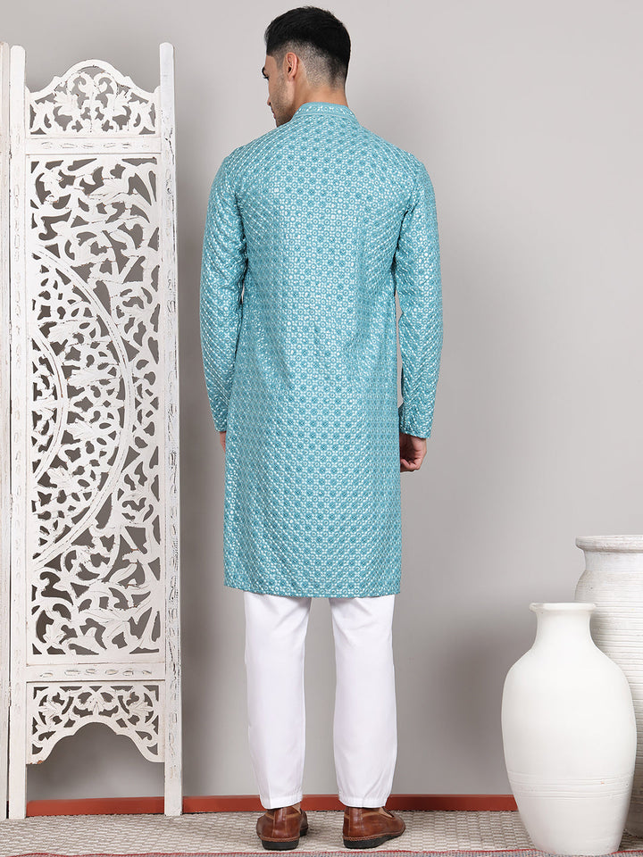 Viscose Sequins And Embroidered Kurta Set For Men