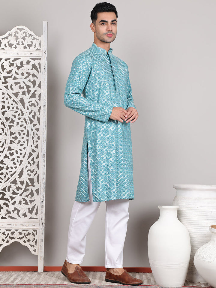 Viscose Sequins And Embroidered Kurta Set For Men