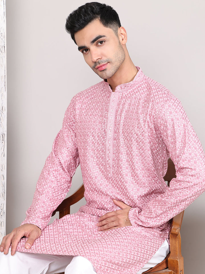 Viscose Sequins And Embroidered Kurta Set For Men
