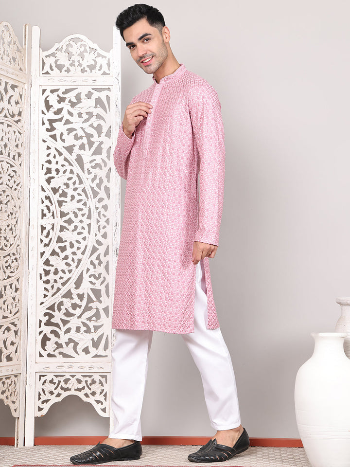 Viscose Sequins And Embroidered Kurta Set For Men