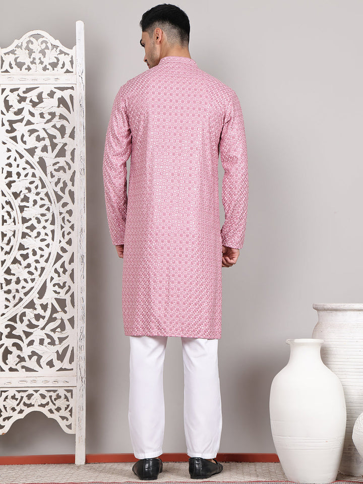 Viscose Sequins And Embroidered Kurta Set For Men