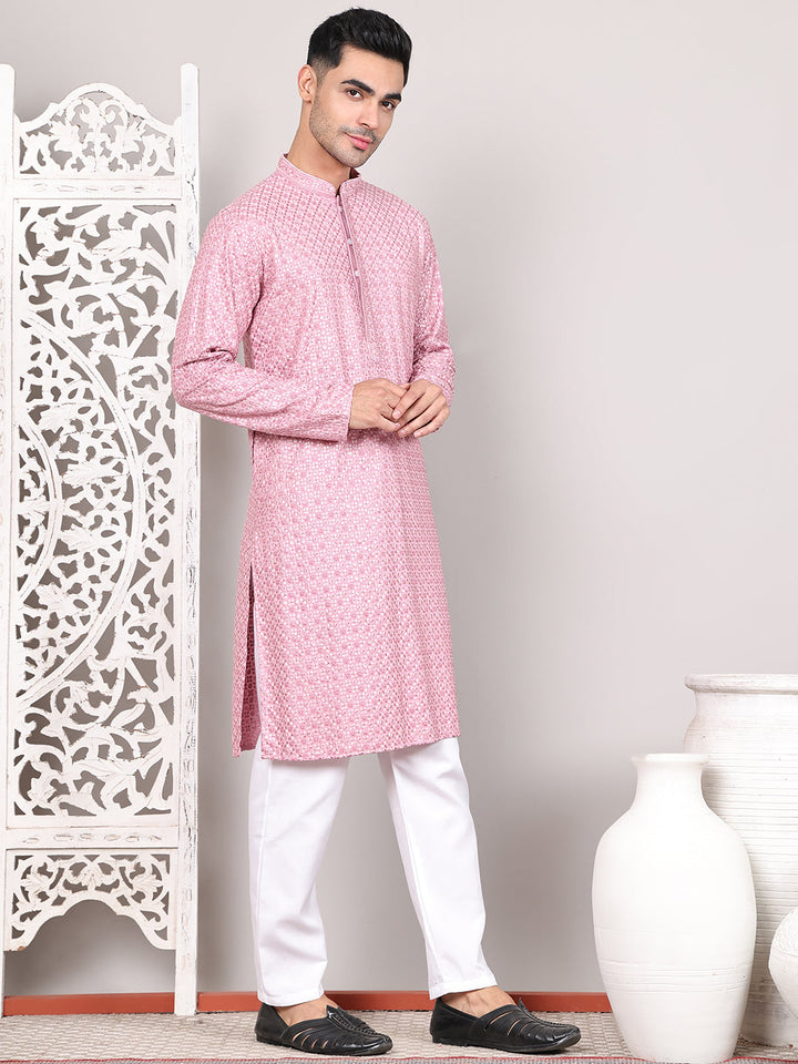 Viscose Sequins And Embroidered Kurta Set For Men