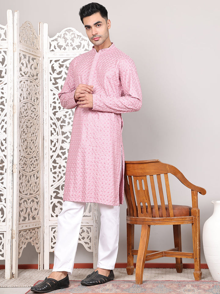 Viscose Sequins And Embroidered Kurta Set For Men