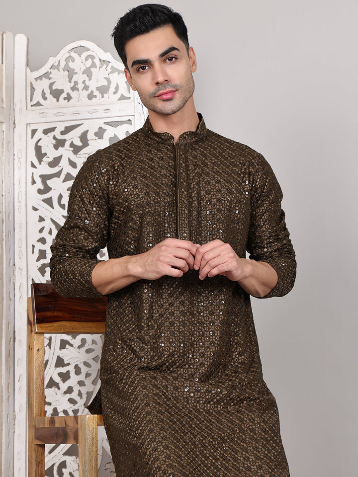 Viscose Sequins And Embroidered Kurta Set For Men
