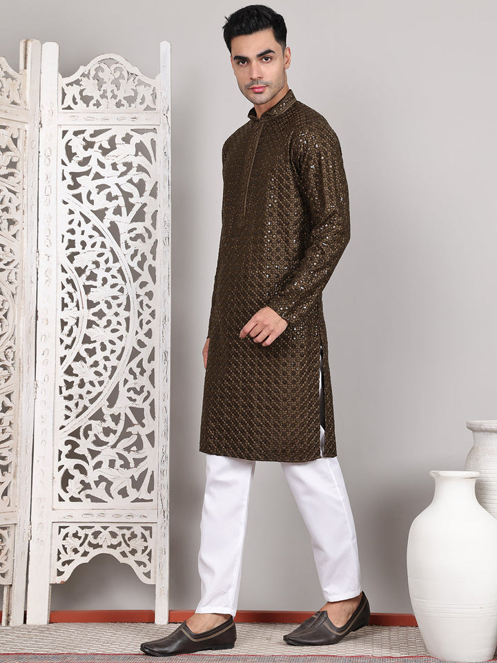Viscose Sequins And Embroidered Kurta Set For Men