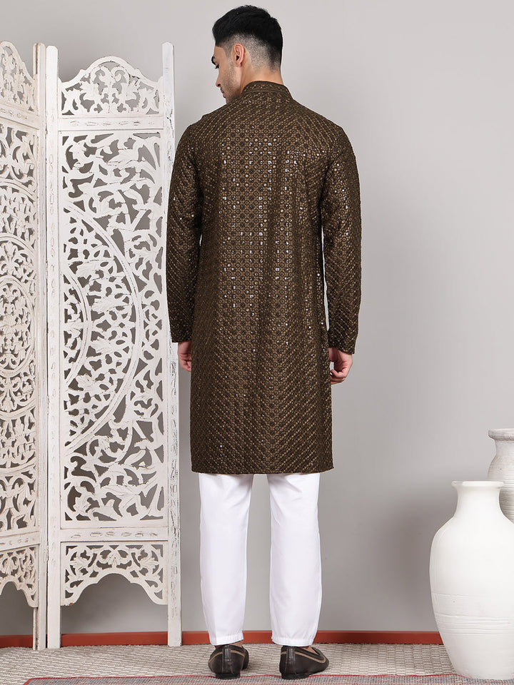 Viscose Sequins And Embroidered Kurta Set For Men