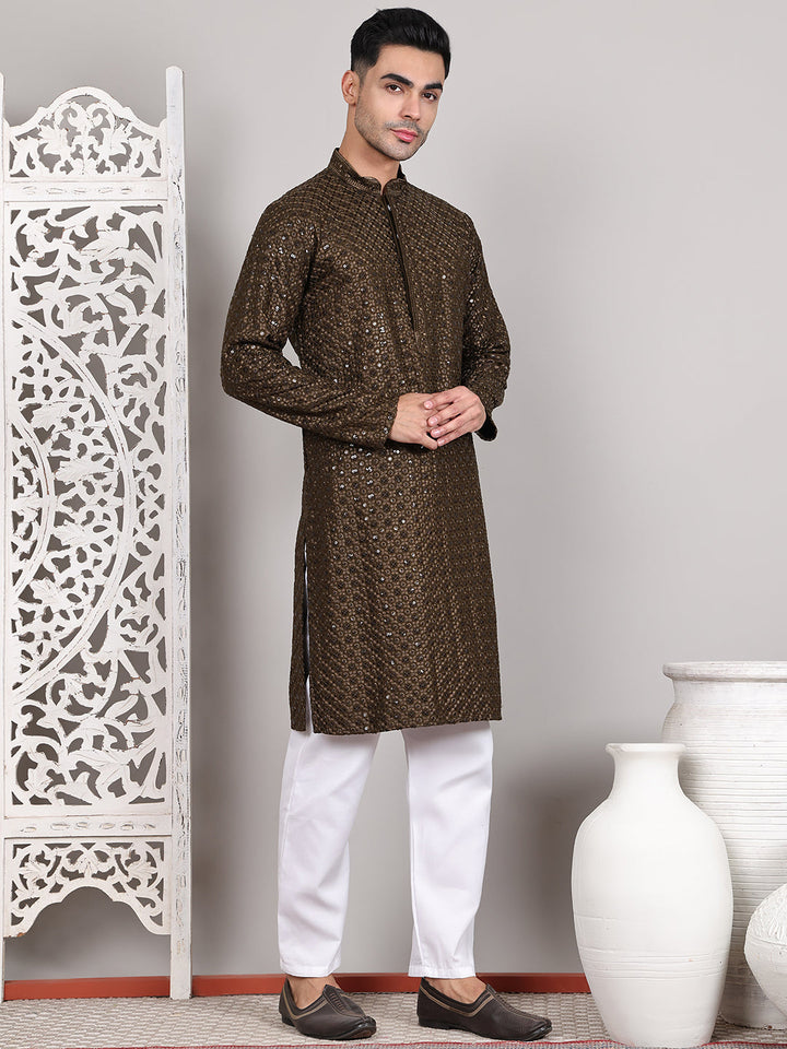 Viscose Sequins And Embroidered Kurta Set For Men