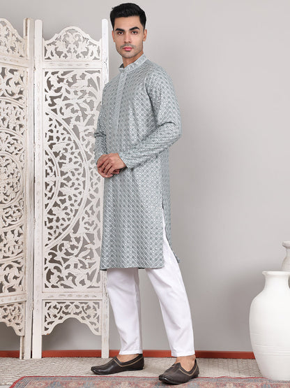 Viscose Sequins And Embroidered Kurta Set For Men