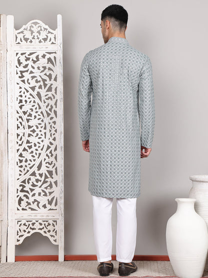 Viscose Sequins And Embroidered Kurta Set For Men