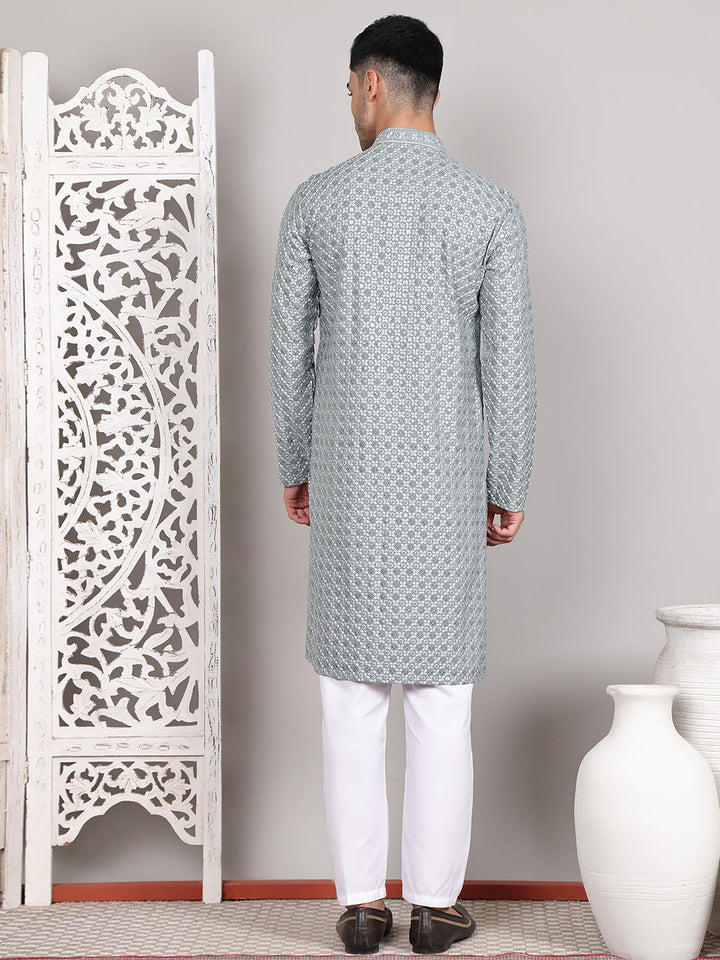 Viscose Sequins And Embroidered Kurta Set For Men