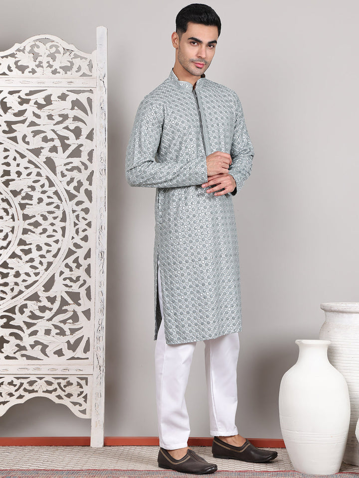 Viscose Sequins And Embroidered Kurta Set For Men