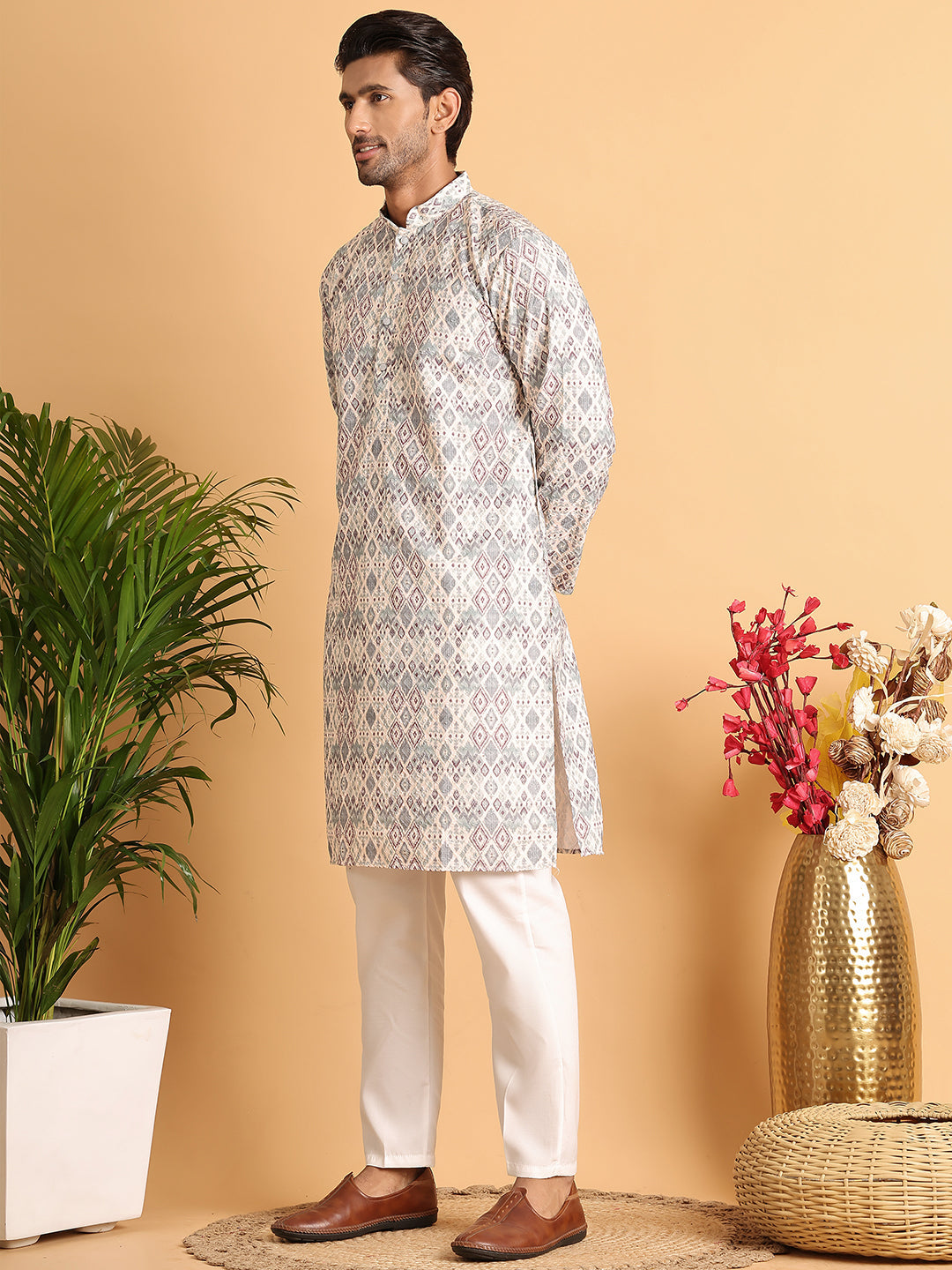 Chikankari Embroidered &amp; Printed Kurta Set