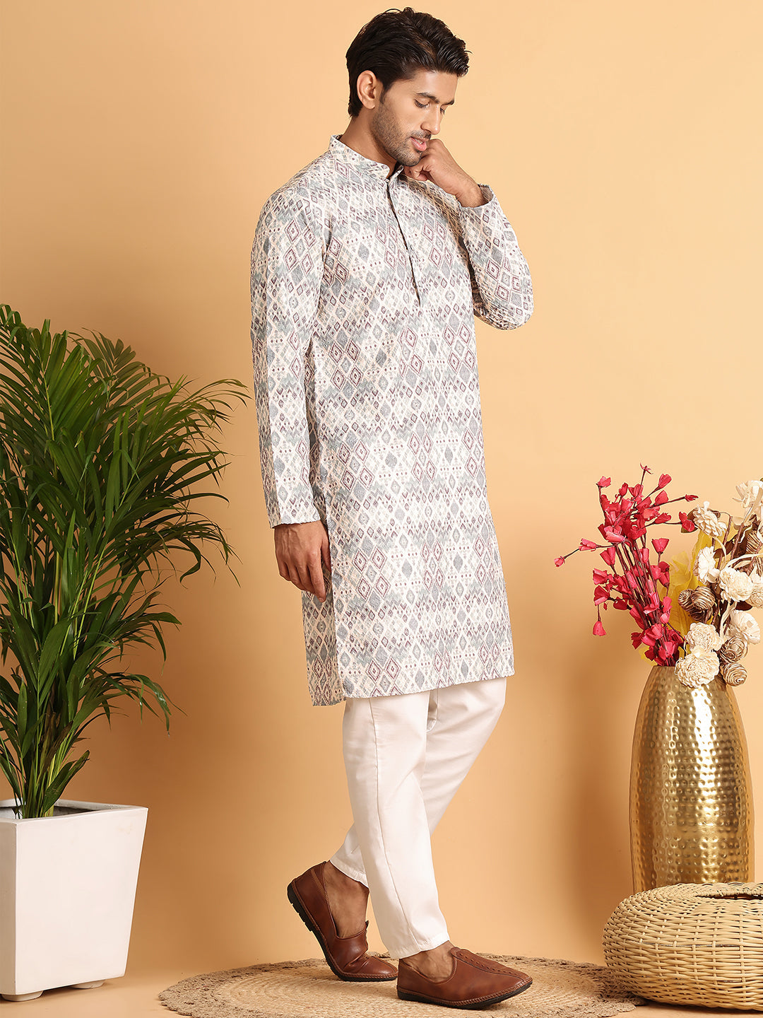 Chikankari Embroidered &amp; Printed Kurta Set