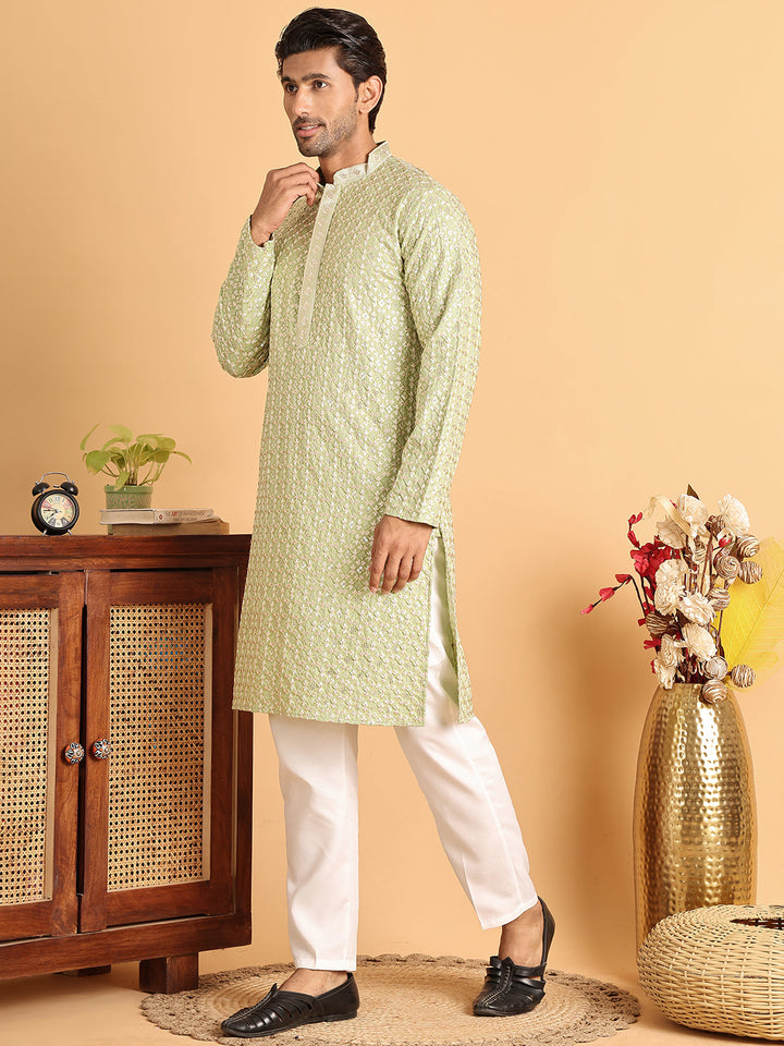 Embroidered Viscose Kurta Set For Men