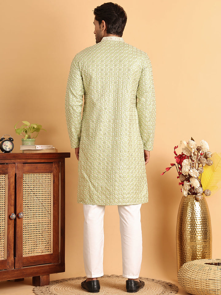 Embroidered Viscose Kurta Set For Men