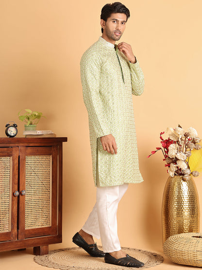 Embroidered Viscose Kurta Set For Men