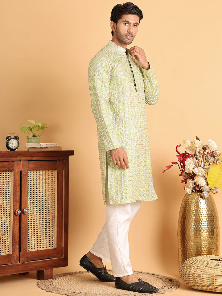Embroidered Viscose Kurta Set For Men