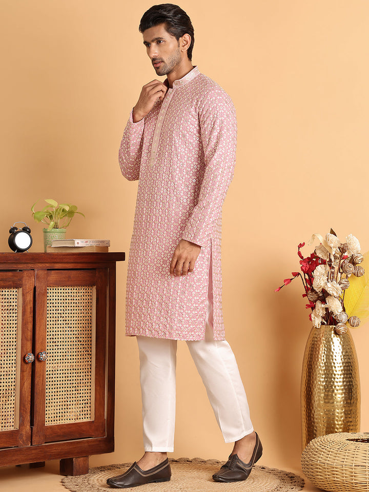 Embroidered Viscose Kurta Set For Men
