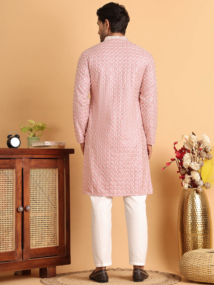 Embroidered Viscose Kurta Set For Men