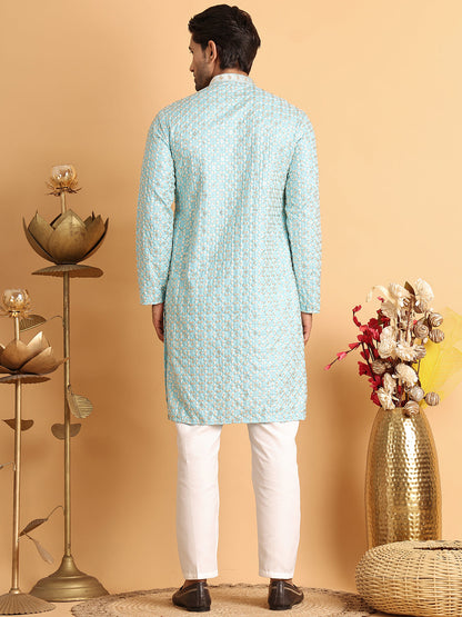 Embroidered Viscose Kurta Set For Men
