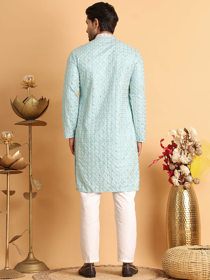 Embroidered Viscose Kurta Set For Men