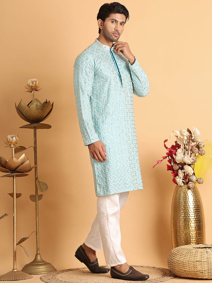 Embroidered Viscose Kurta Set For Men