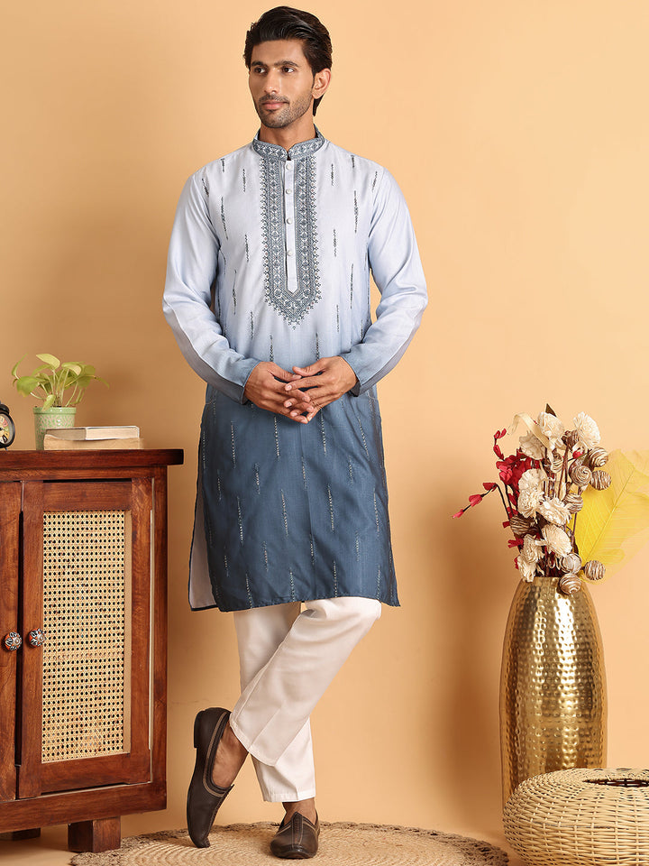 Ombre Printed Straight Kurta Pyjama For Men