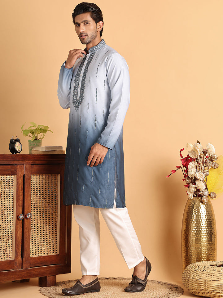 Ombre Printed Straight Kurta Pyjama For Men