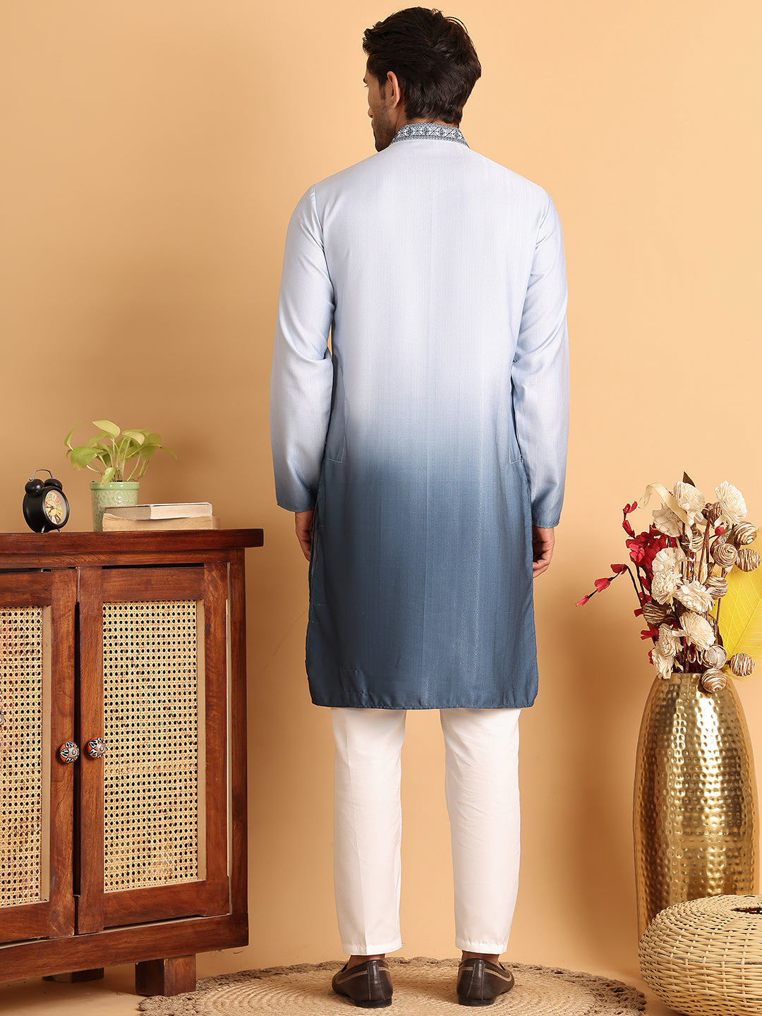 Ombre Printed Straight Kurta Pyjama For Men