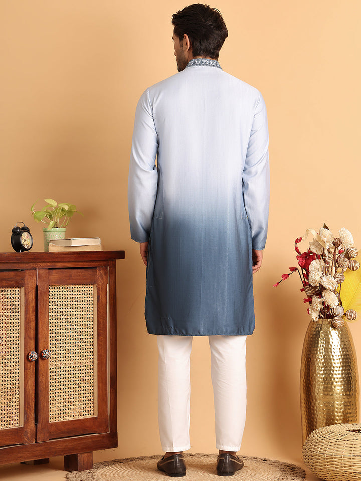 Ombre Printed Straight Kurta Pyjama For Men