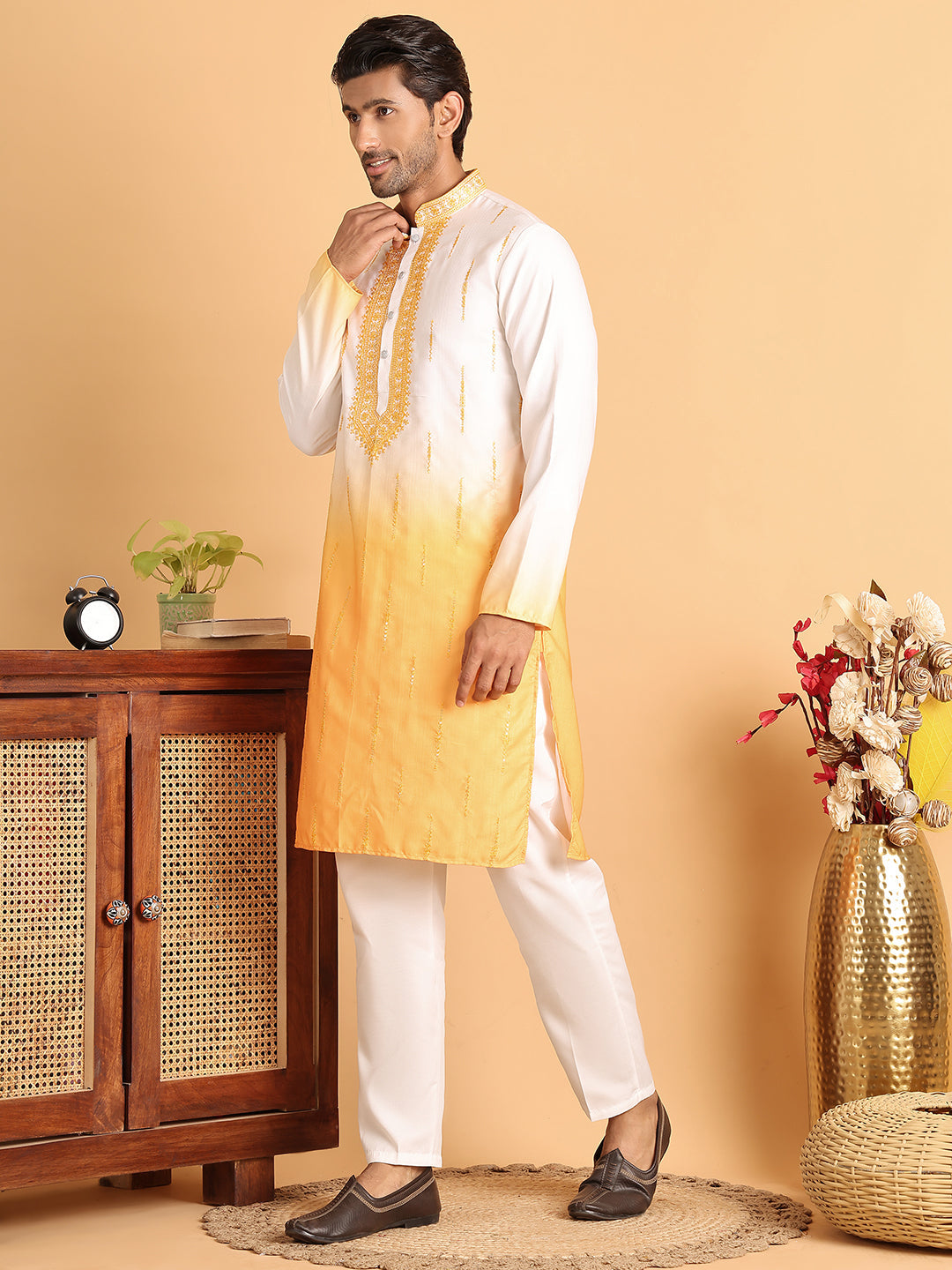 Ombre Printed Straight Kurta Pyjama For Men