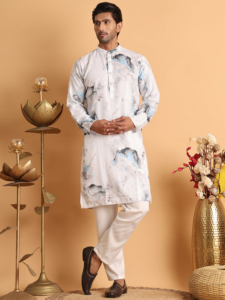 Marble Printed Sequin Cotton Kurta Pyjama Set