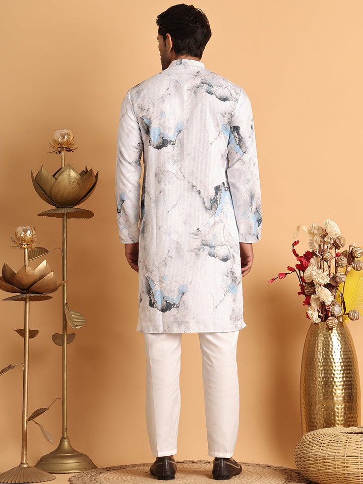 Marble Printed Sequin Cotton Kurta Pyjama Set