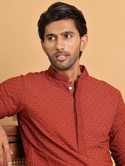 Sequins & Embroidered Viscose Kurta Set For Men