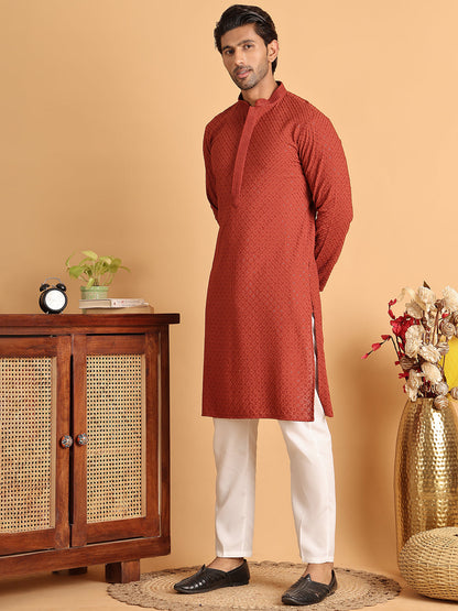 Sequins & Embroidered Viscose Kurta Set For Men