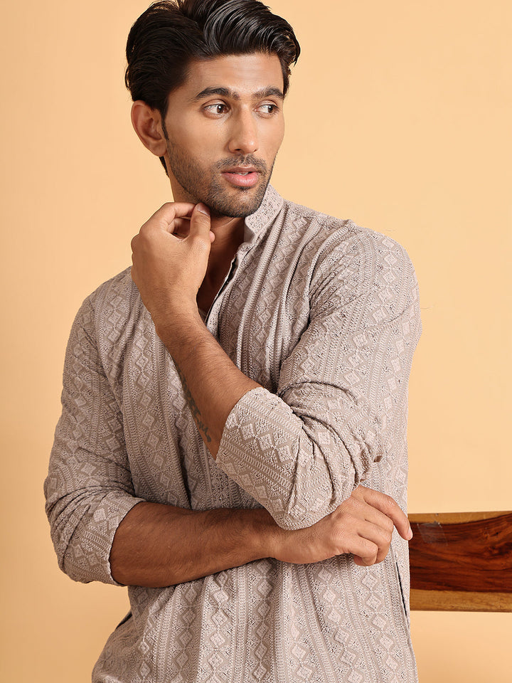 Embroidered &amp; Sequins Straight Kurta Set For Men