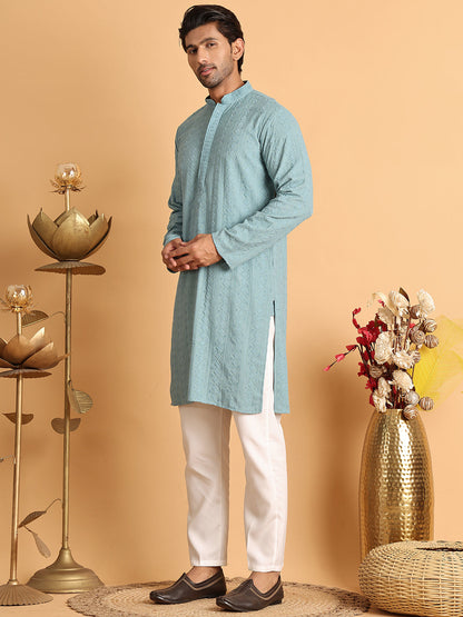 Embroidered & Sequins Straight Kurta Set For Men