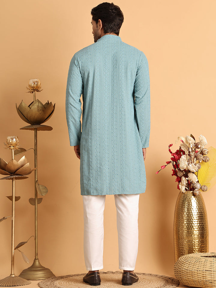 Embroidered &amp; Sequins Straight Kurta Set For Men