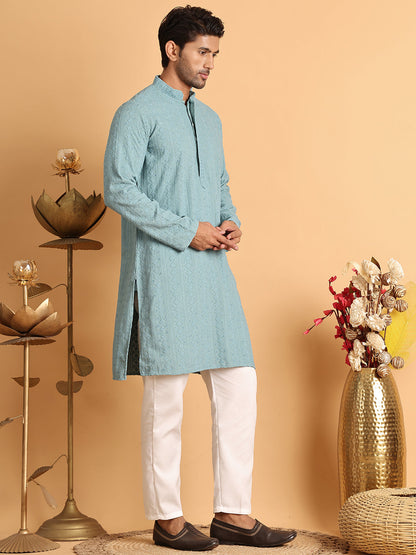 Embroidered & Sequins Straight Kurta Set For Men