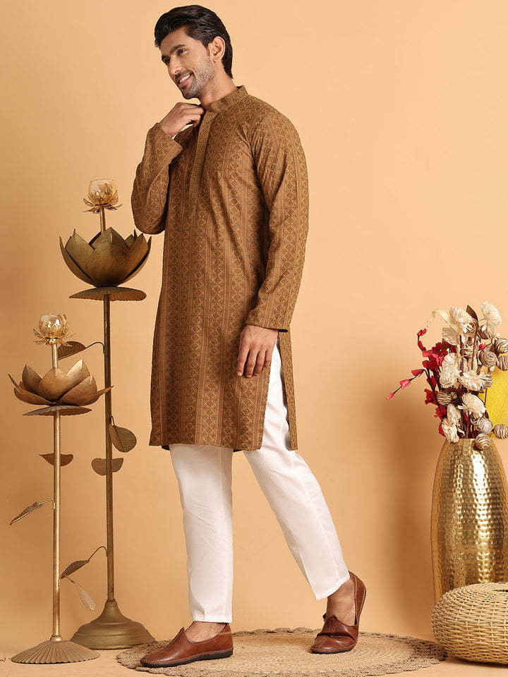Embroidered &amp; Sequins Straight Kurta Set For Men
