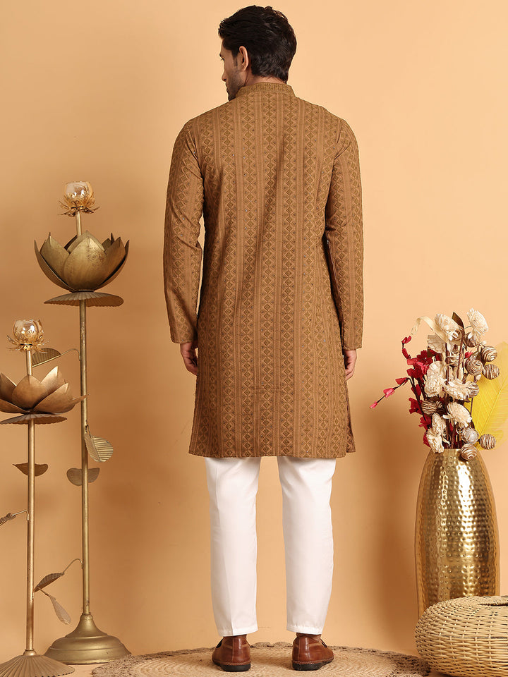 Embroidered &amp; Sequins Straight Kurta Set For Men