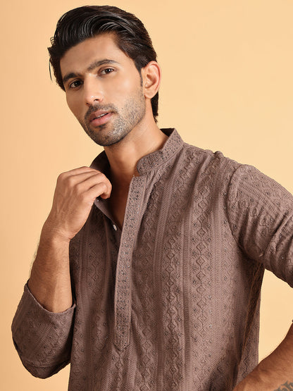 Embroidered & Sequins Straight Kurta Set For Men