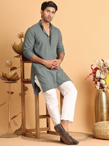 Embroidered & Sequins Straight Kurta Set For Men