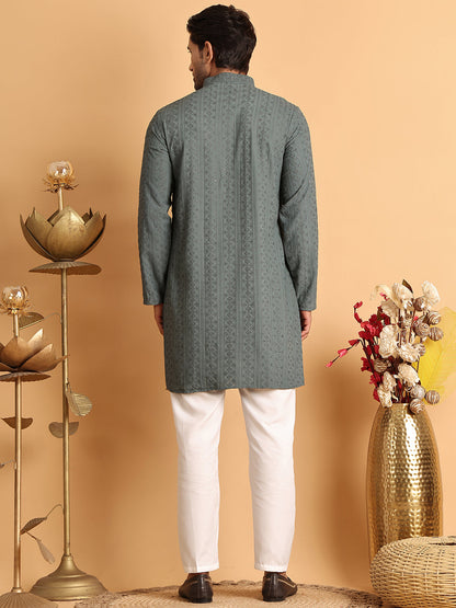 Embroidered & Sequins Straight Kurta Set For Men