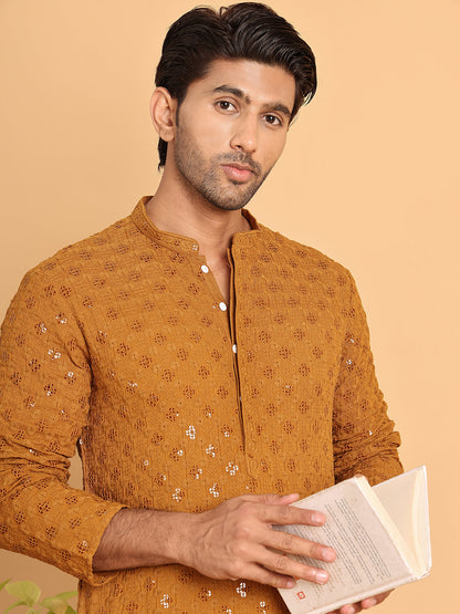 Embroidered & Sequins Straight Kurta Set For Men